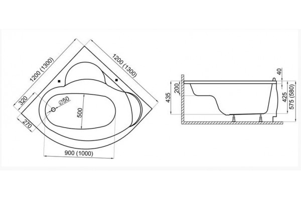 Угловая Акриловая ванна STANDARD1 1200*1200 мм