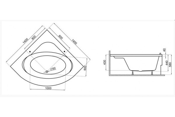 Угловая Акриловая ванна STANDARD2 1400*1400 мм